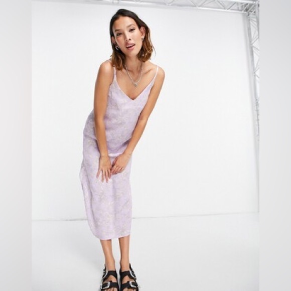 Topshop Floral Satin Slip Dress in Lilac Size 4 - Picture 2 of 8
